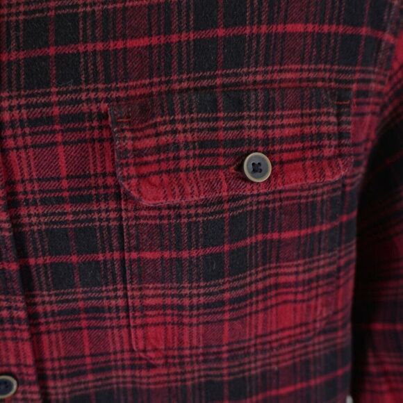Jachs Red Red Plaid Flannel Medium Collared Dress Shirt Pocket Front - Picture 2 of 10